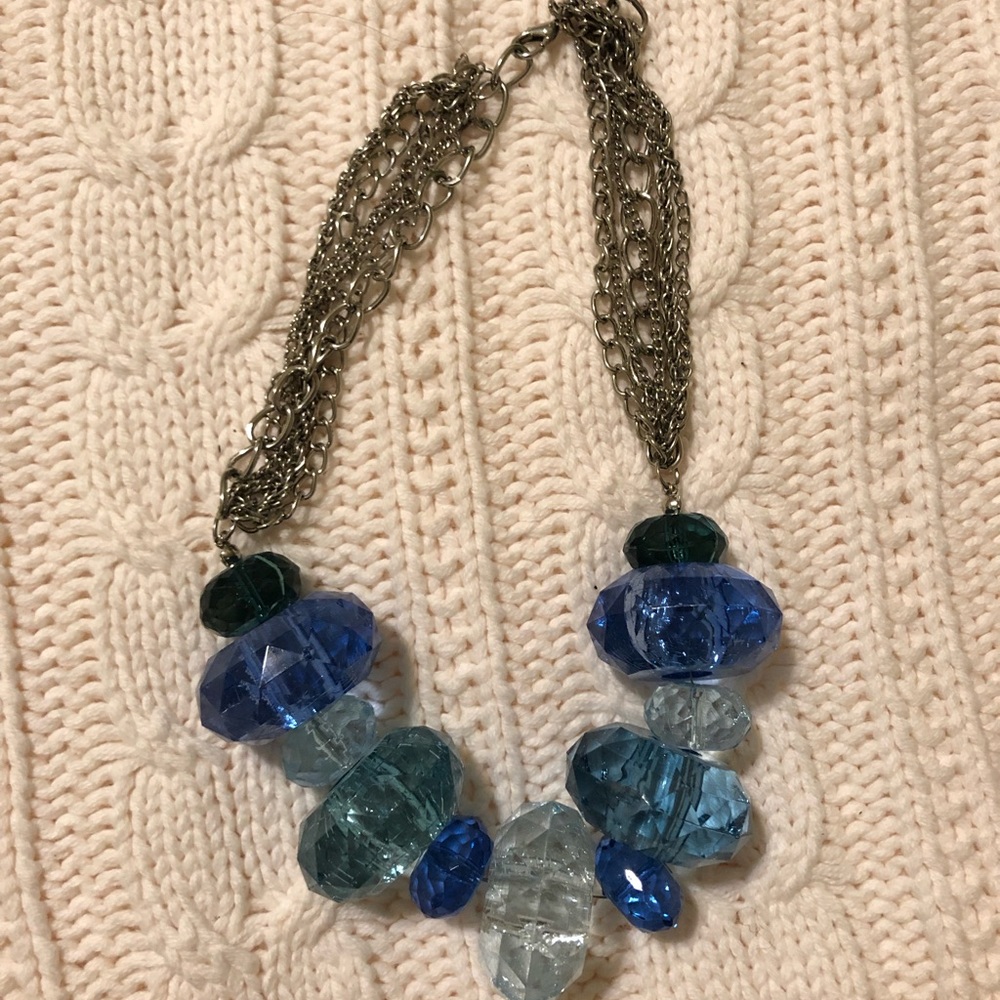 Large blue acrylic bead necklace